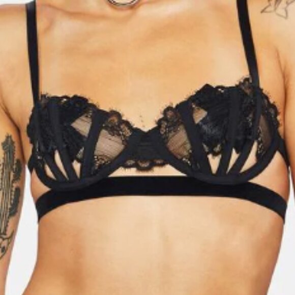 Thistle and Spire set panties and bra Sidney Keyhole thong black NWT sz 32DD XL - Picture 4 of 4